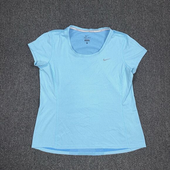 Nike T-Shirt Womens Blue Swoosh Logo Dri-Fit Training Workout Running Size Large - Picture 1 of 6